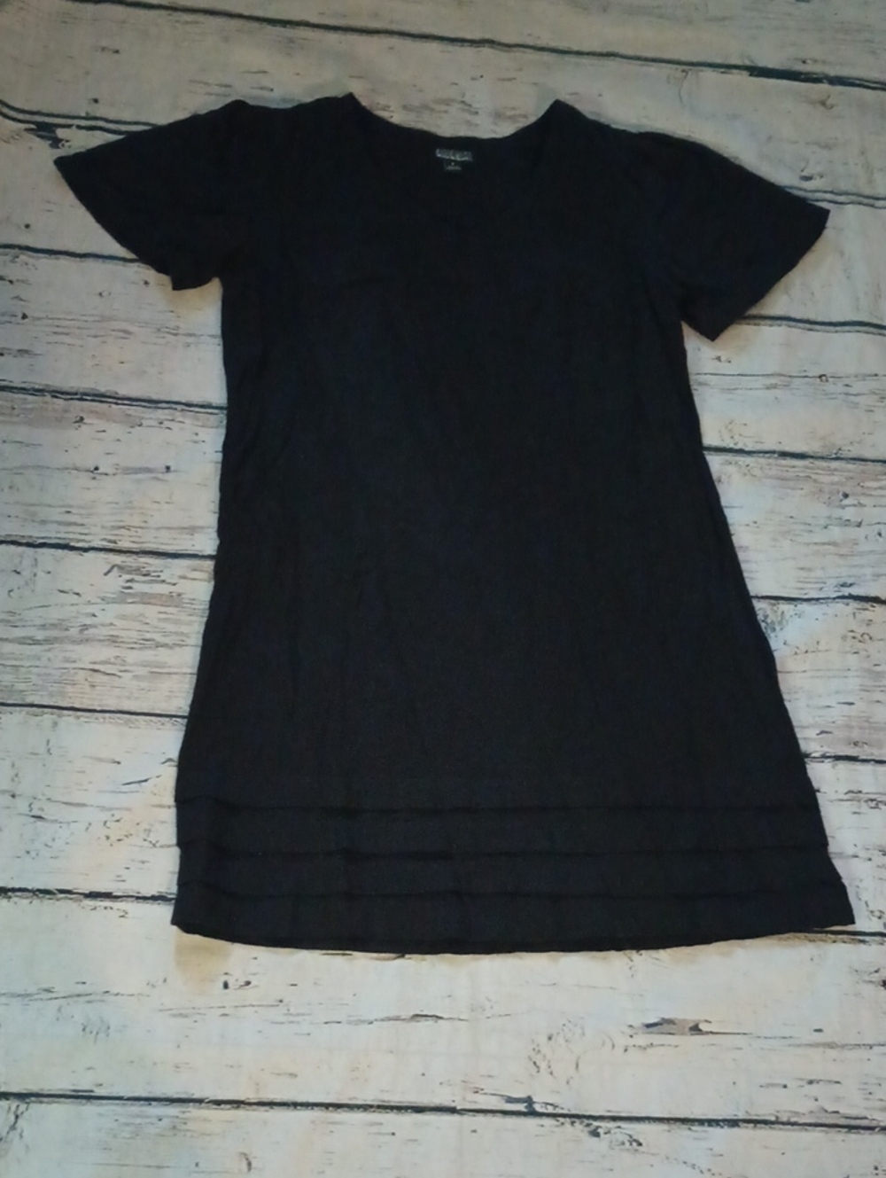 Nicole Miller Original Black Linen Blend Tiered Hem Mini Dress S